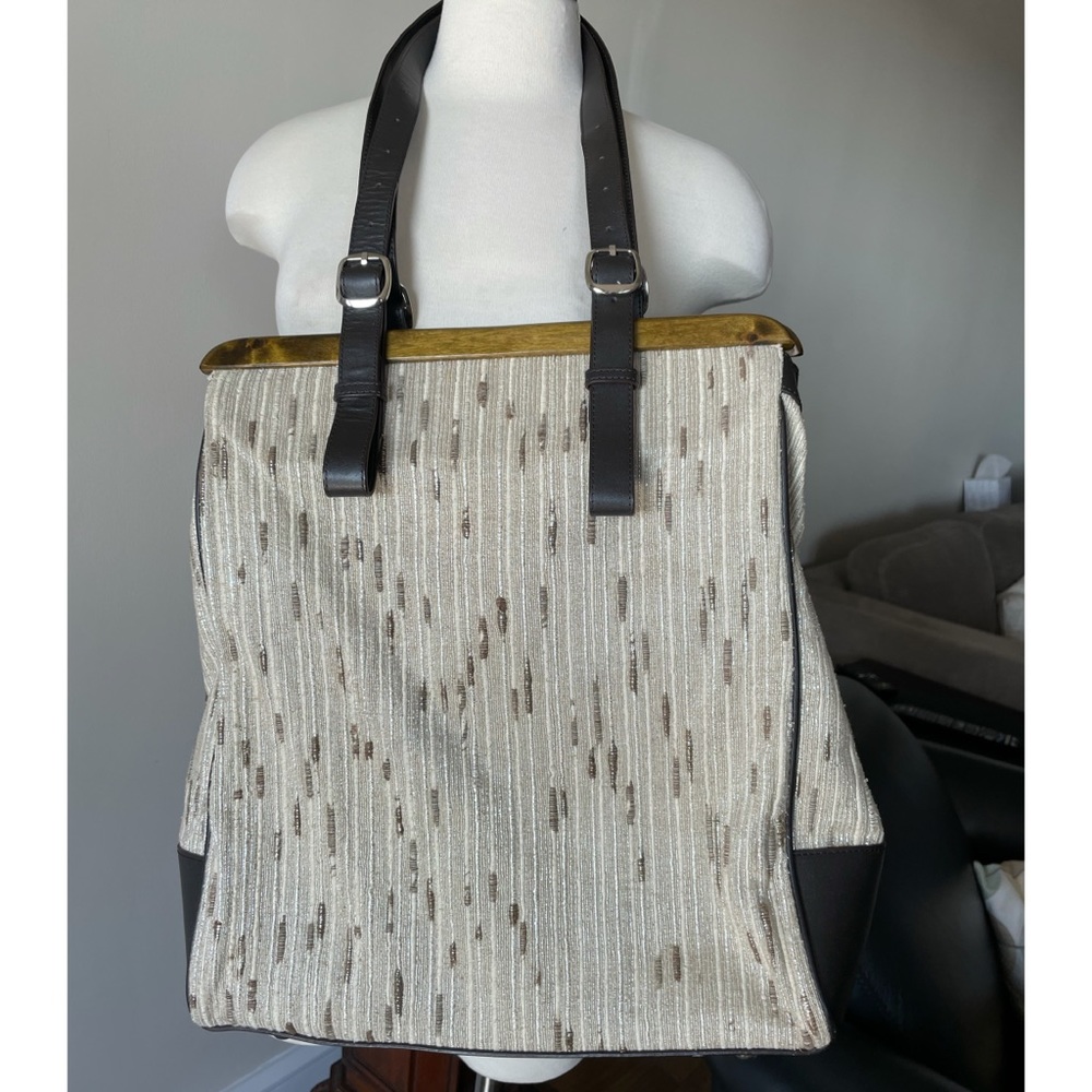 Reiss large satchel bag in lustery tweed w leathr